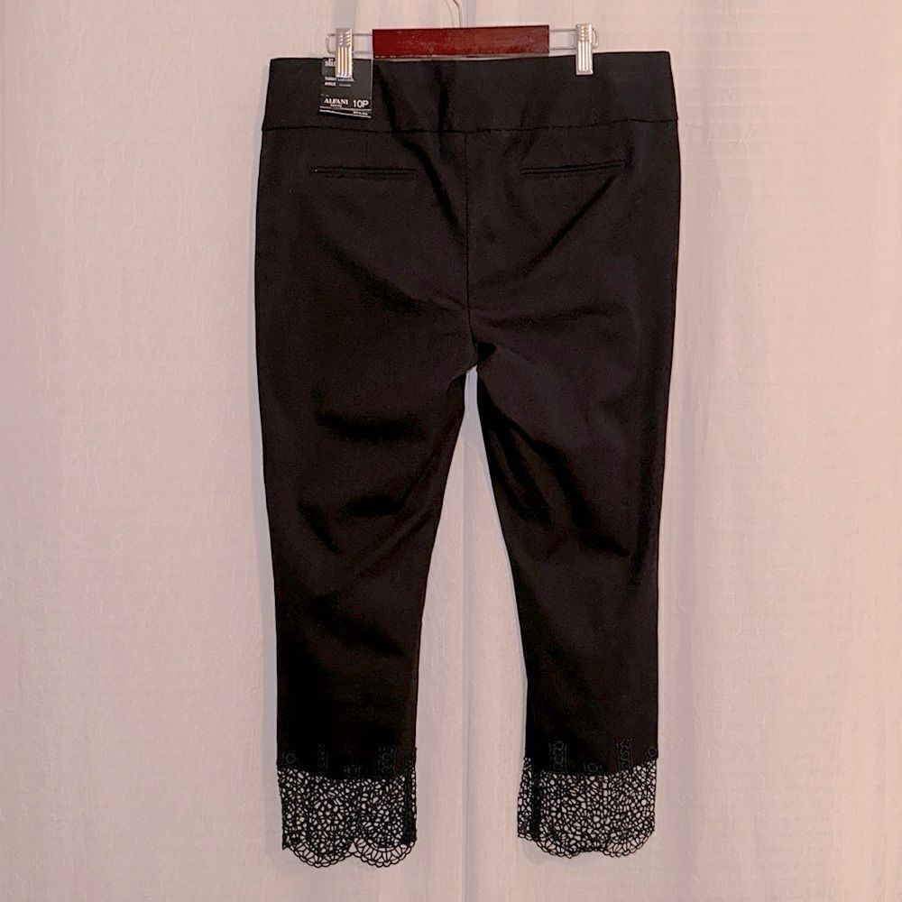 Alfani 10P Slim Leg Tummy Control Citrus Sunset Ankle Lace Hem Black Pants - Picture 3 of 16